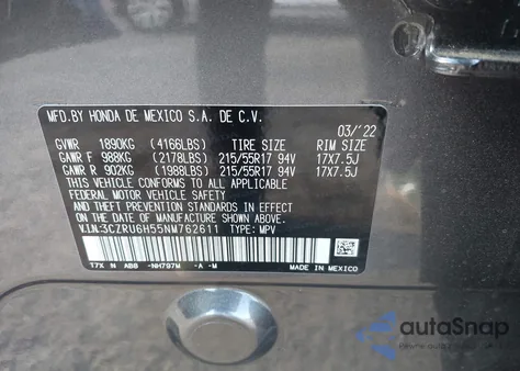 2022 Honda Hr-V Awd Ex from USA, damaged, VIN 3CZRU6H55NM762611